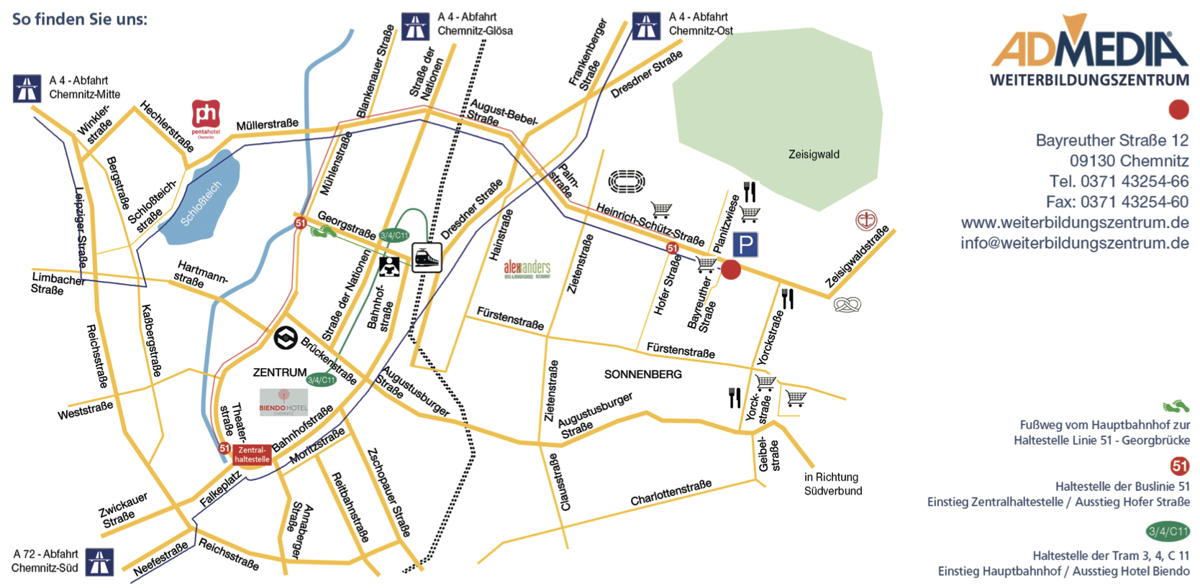 Anfahrt ADMEDIA Weiterbildungszentrum Chemnitz Anfahrt ADMEDIA Weiterbildungszentrum Chemnitz