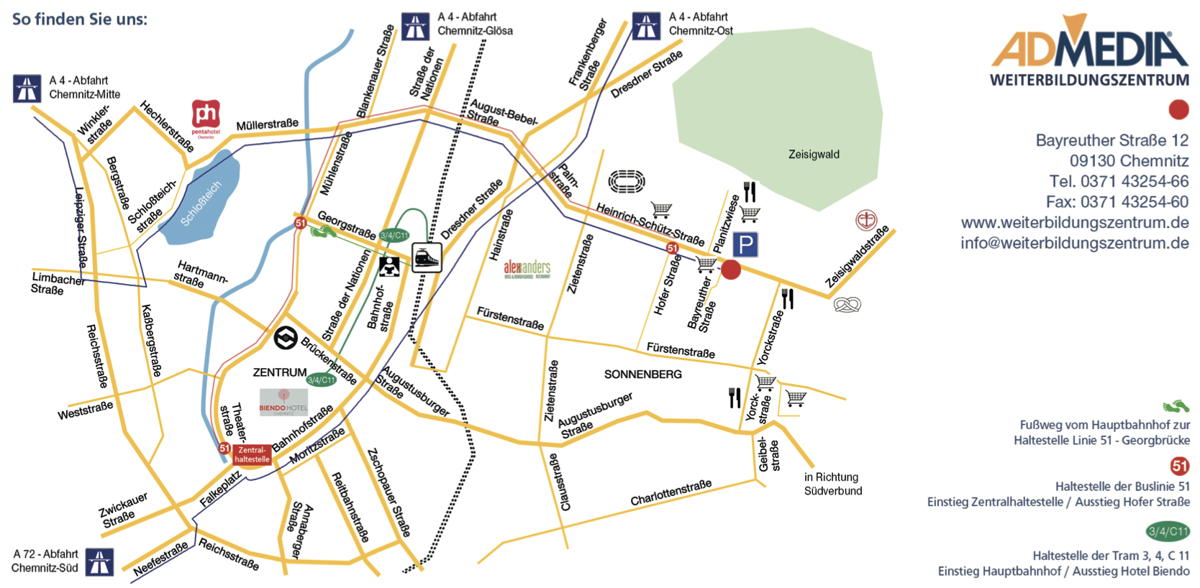 Anfahrt ADMEDIA Weiterbildungszentrum Chemnitz